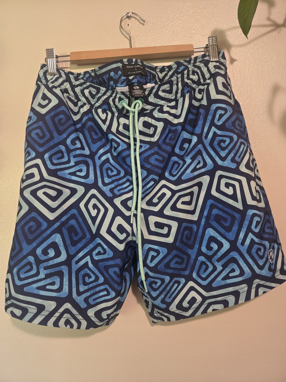 Ocean Current Large Men's Blue Geometric Swim Trunks